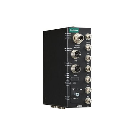 Moxa V1202-CT-T | Arm-Based Compact Rail Computer, 2 GbE Ports, 1 USB, microSD Slot, 24-110 VDC, -40 to 70°C, Conformal Coating
