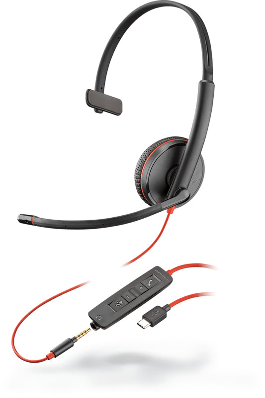 Poly 209750-201 | Blackwire C3215 USB-C & 3.5mm Mono Headset, Noise-Canceling