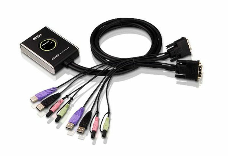 ATEN CS682-AT | CS682 2 x Computer USB DVI KVM, USB 2.0 Hub, 1920x1200, 1.2m Cables