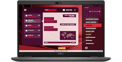 Dell latitude 3450 business laptop with 14 inch display showing red and purple digital interface and core ultra 5 125u processor