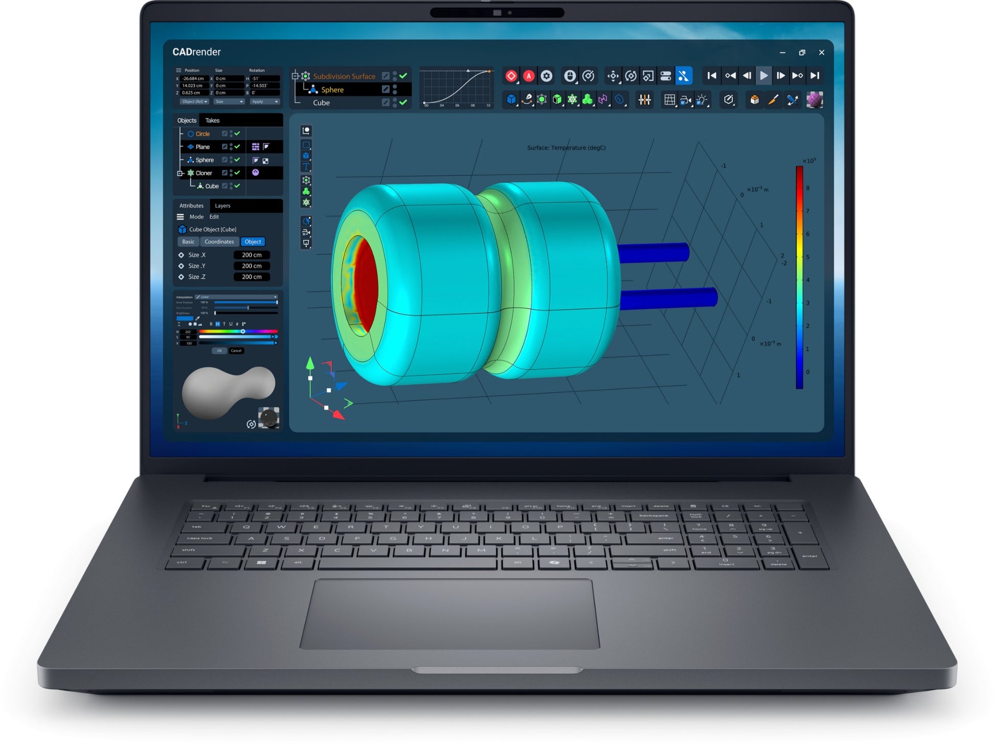 Dell Pro Max 18 Plus Workstation displaying 3D CAD model with teal red highlights