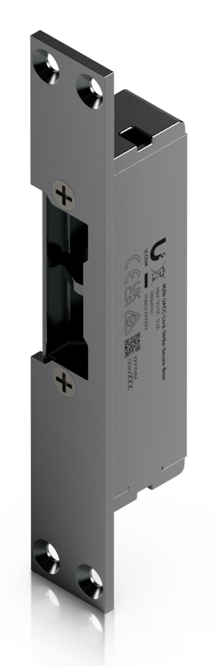 Gray metallic fail-secure electric strike lock with 8 mm slot depth and rectangular body with mounting holes