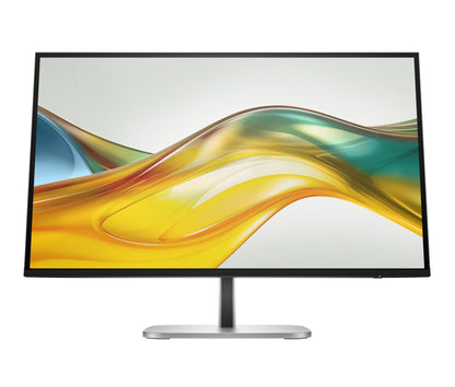 HP 9D9S0A9 Series 5 Pro 27’’ QHD monitor with black frame, silver stand, vibrant yellow orange teal waves