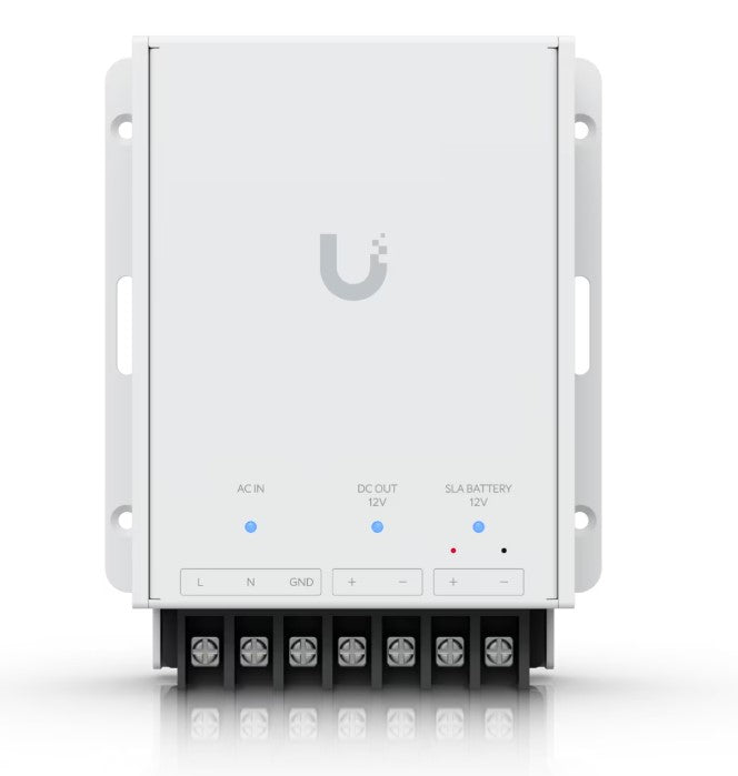 Ubiquiti UACC-RETROFIT-PSU-12V white rectangular PSU with terminals and lights