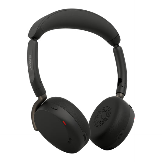 Black jabra evolve3 65 flex uc wireless stereo headset with active noise cancellation and matte finish design