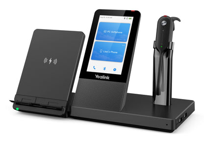 Yealink WH67-UC wireless DECT headset with touchscreen and charging base