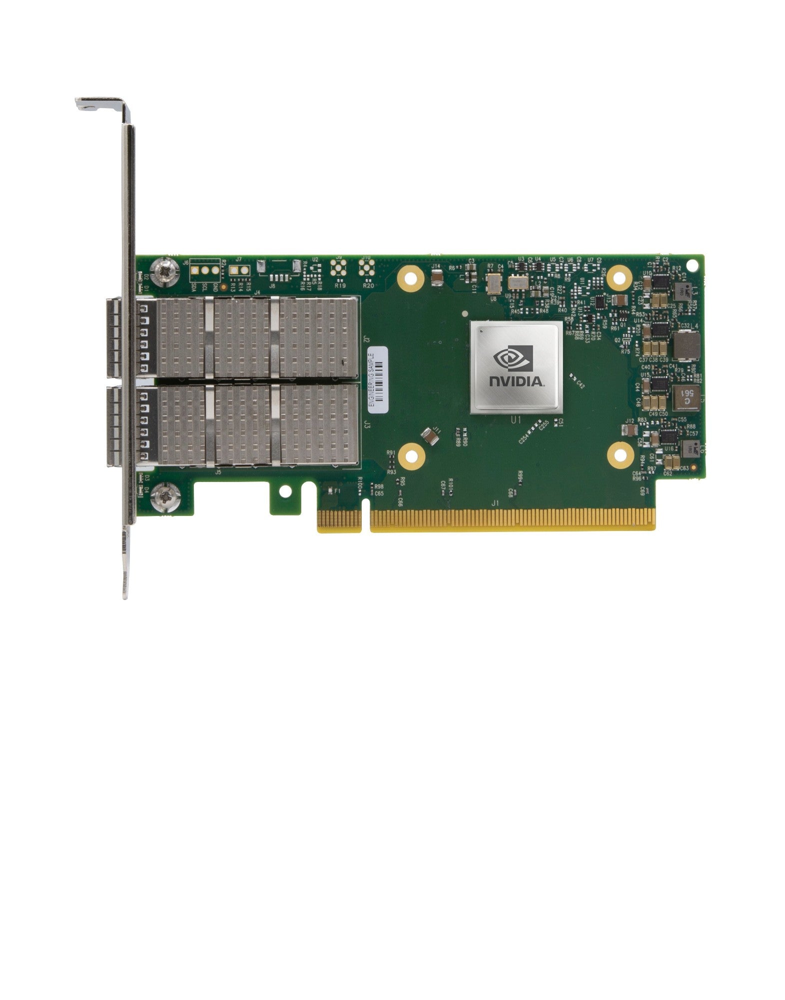 Green nvidia pcie gen4 expansion card with silver heatsinks and gold connector hpe r8m41a 100gb nvme offload adapter