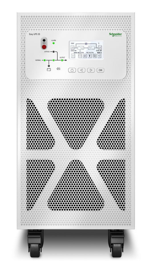 Apc e3sup s15kh white schneider electric easy ups 3s 15kva online double-conversion 3-phase ups with perforated front panel and black caster wheels