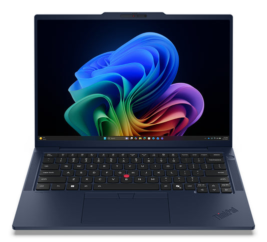 Dark blue Lenovo ThinkPad T14s Gen 7 14in touch laptop with black keyboard and red trackpoint for professional use