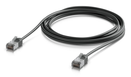 Black ubiquiti ubiquiti uacc-cable-patch-outdoor-c6a-3m-bk ethernet cable with gray rj45 connectors for outdoor use
