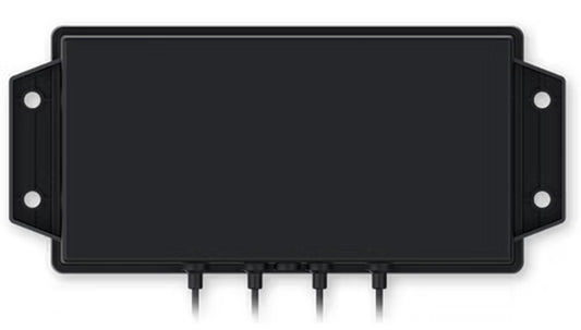 Black rectangular teltonika pr1kc540 5g mimo antenna with four cables and mounting brackets shown from back side
