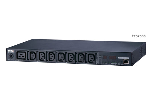 Black aten pe5208b 20a 8-outlet metered eco pdu with digital display for rack mount power distribution