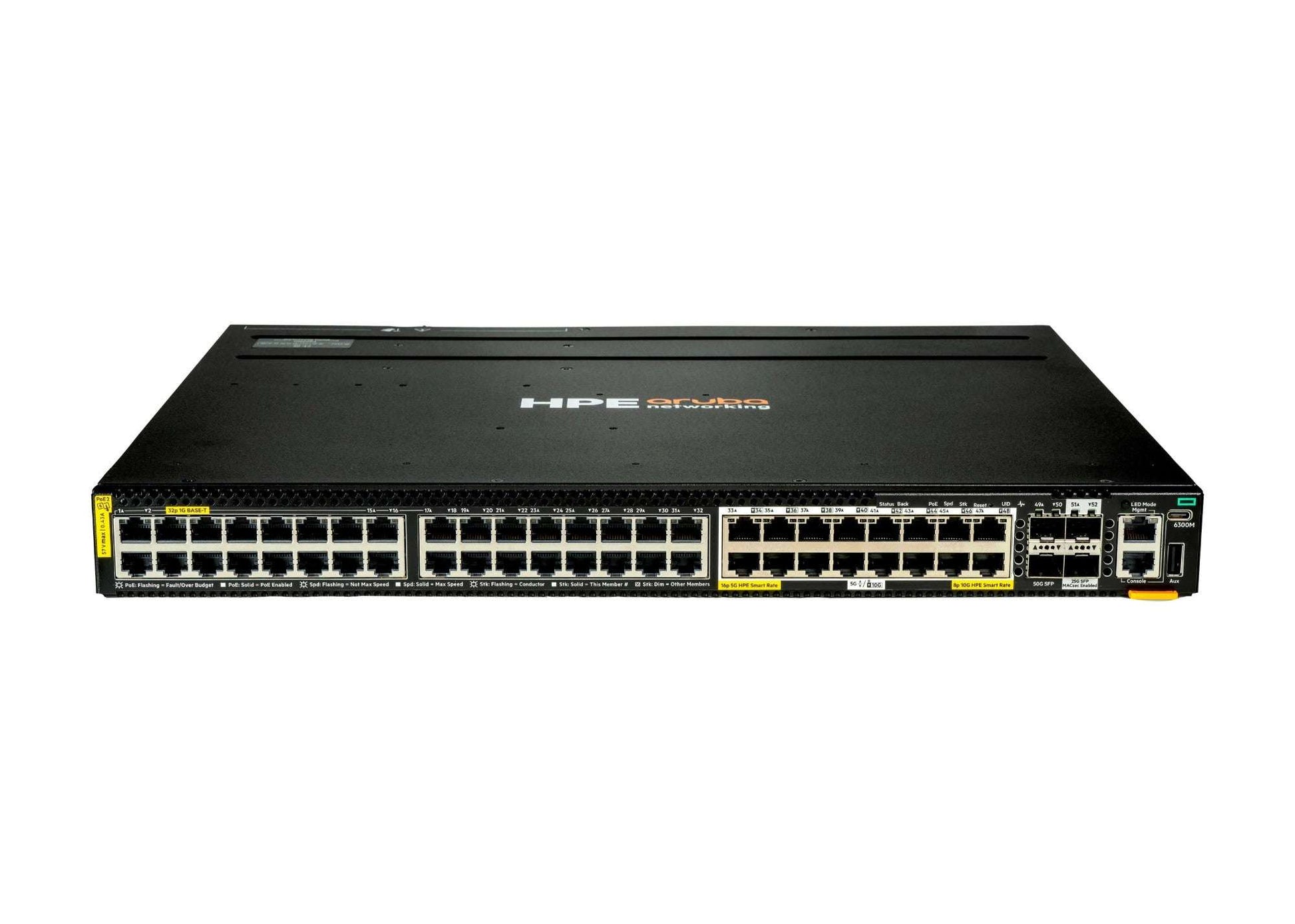 Aruba CX 6300M S4P41A black ProLiant switch with ports and yellow labels