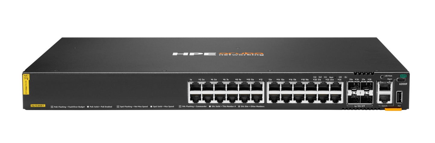 Aruba JL725B | CX 6200F 24G PoE 4SFP+ 370W L3 Switch, 24 PoE Ports, 4 SFP+ Uplinks