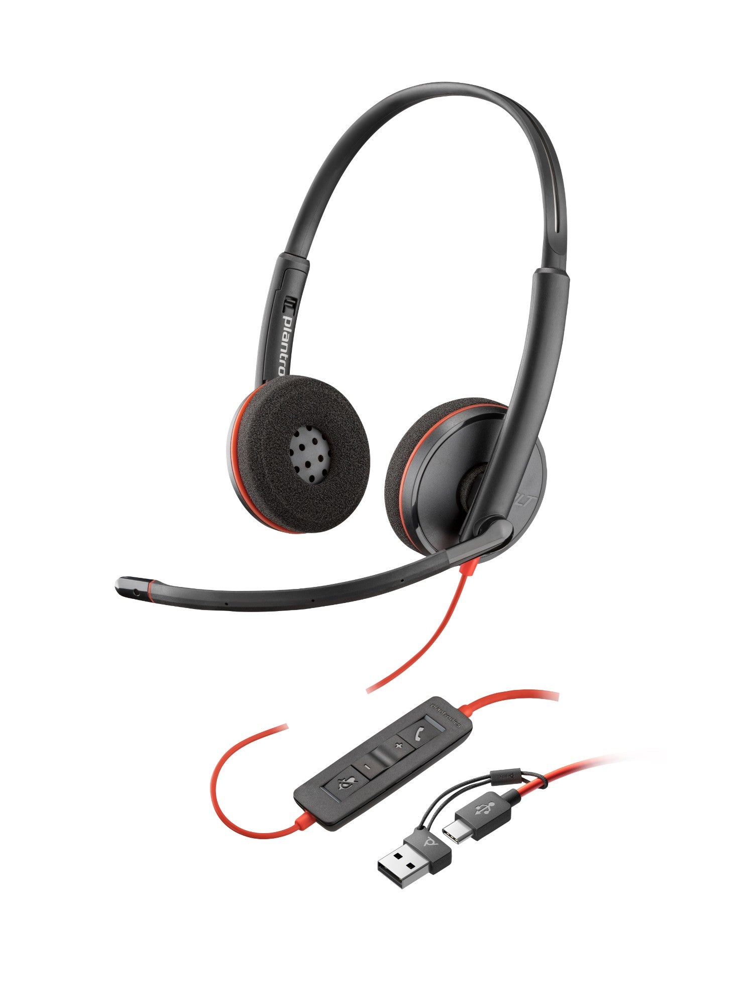 Black and red plantronics hp 80s01aa blackwire 3210 monaural usb-a wired headset with flexible mic and padded earcups