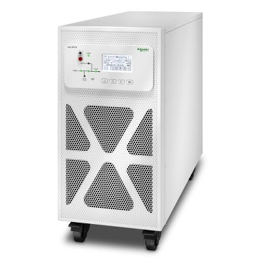 White sleek APC E3SUPS15K3I easy UPS 3S 15 kVA online UPS with perforated front panel and black caster wheels