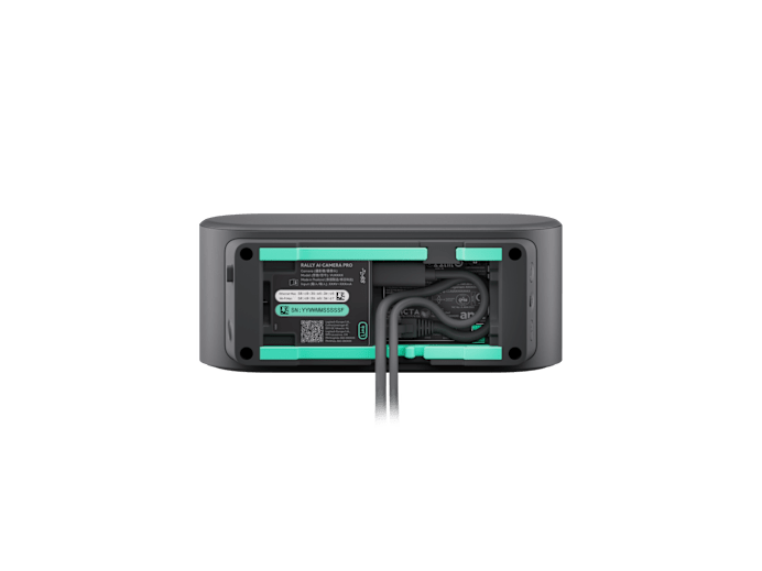 Gray sony multi-view camera pro with teal accent strips and visible cables shown from the back for Logitech Rally AI Conference Camera 4K 20MP
