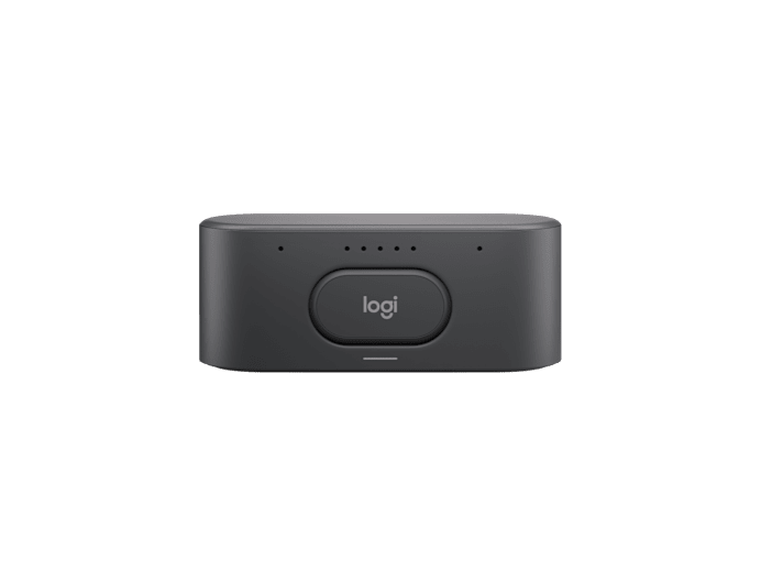 Black logitech usb receiver with matte finish and oval button for rally ai conference camera 4k 20mp graphite