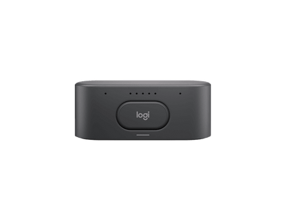 Black logitech usb receiver with matte finish and oval button for rally ai conference camera 4k 20mp graphite