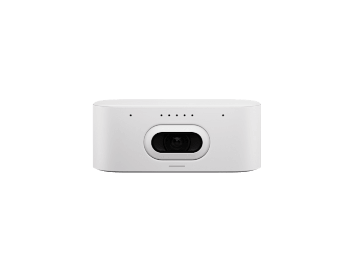 White rectangular Logitech 960-001809 Rally AI conference camera with central lens and five indicator lights off-white color