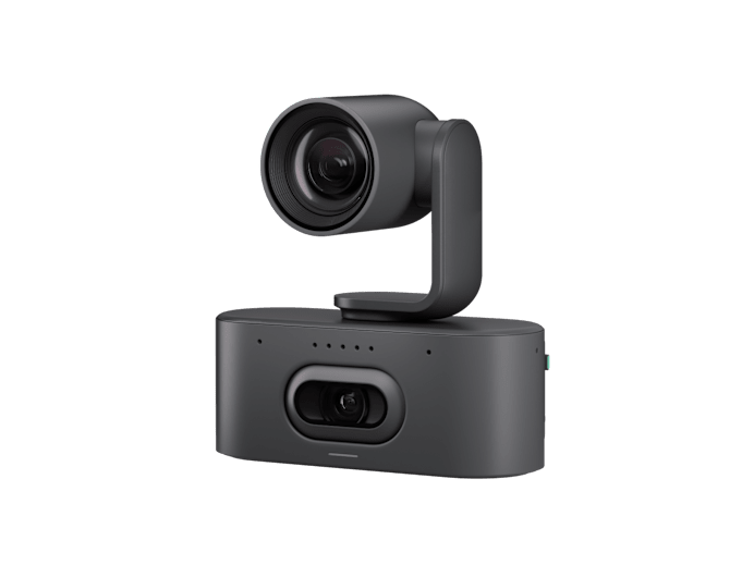 Black matte-finish Logitech 960-001771 Rally AI Camera Pro PTZ with dual lenses 4K 15x hybrid zoom graphite color
