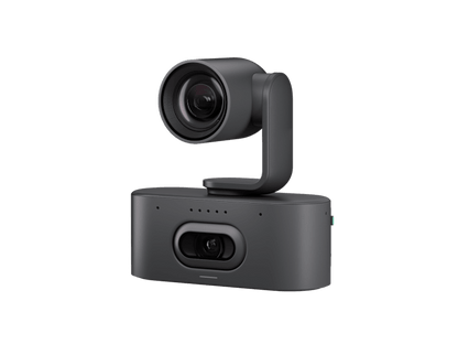 Black matte-finish Logitech 960-001771 Rally AI Camera Pro PTZ with dual lenses 4K 15x hybrid zoom graphite color