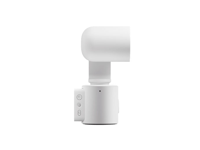 Logitech rally ai camera pro 4k ptz in off-white with sleek cylindrical design and three side control buttons