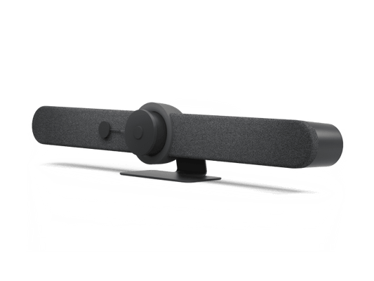 Logitech Rally Bar 2 all-in-one video conferencing bar in graphite with a black matte finish and circular lens housing