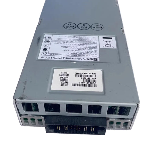Gray metal 350w dc power supply unit with black connector and white label stickers for Aruba 7200 series controllers