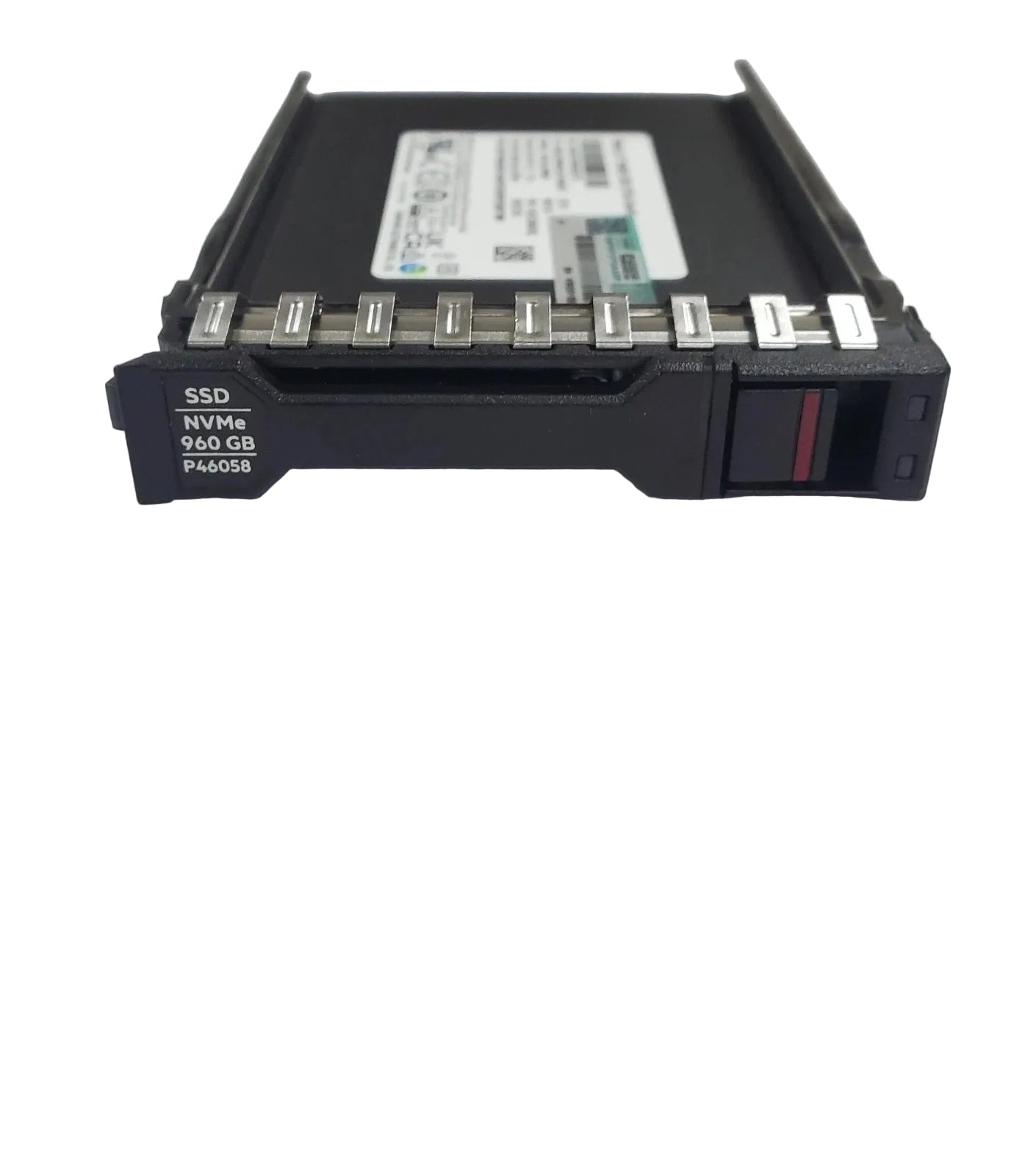 HPE P45759-B21 960GB NVMe RI SFF U.2 SSD in black tray with silver connectors