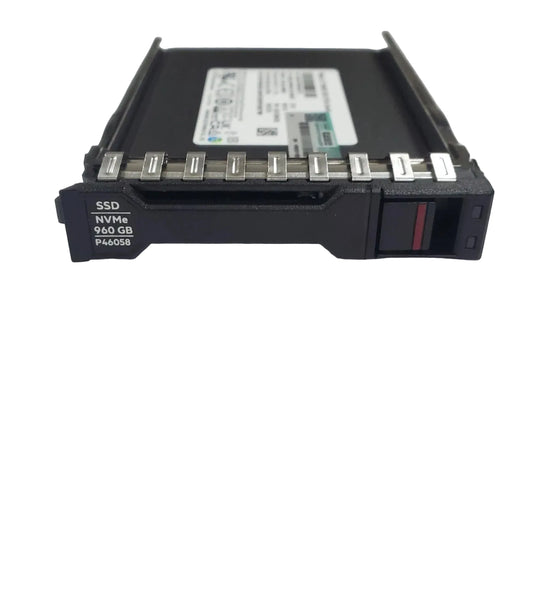 HPE P45759-B21 960GB NVMe RI SFF U.2 SSD in black tray with silver connectors