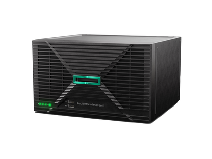 Black hp proliant microserver gen8 with green illuminated logo and ventilation slats for reliable data storage and processing