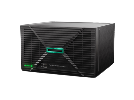 Black hp proliant microserver gen8 with green illuminated logo and ventilation slats for reliable data storage and processing