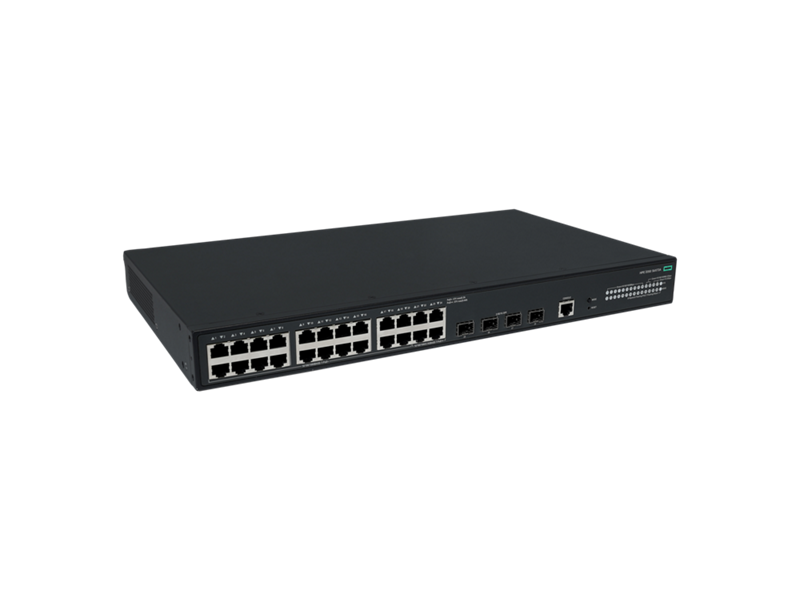 Black hpe s6x72a abg gigabit poe plus switch with 24 ethernet ports 420w power and 4 sfp slots in rectangular design