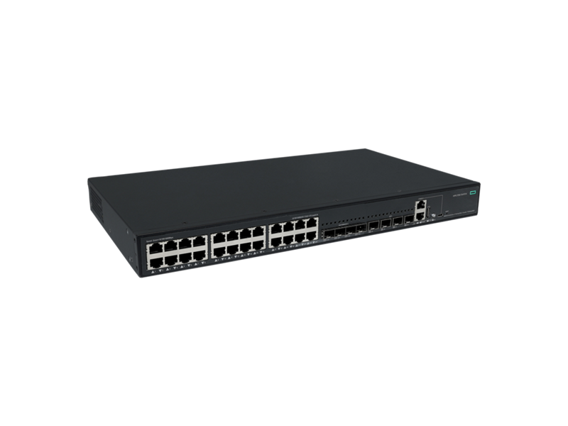 Black hpe s6x51a abg network switch with 24 gigabit poe+ ports and 4 10g sfp+ slots with sleek rectangular design