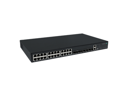 Black hpe s6x51a abg network switch with 24 gigabit poe+ ports and 4 10g sfp+ slots with sleek rectangular design