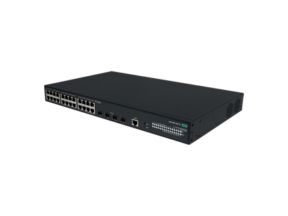 Black hp 2810-475 network switch showing multiple ethernet ports and indicator lights in hpe s6x72a abg model