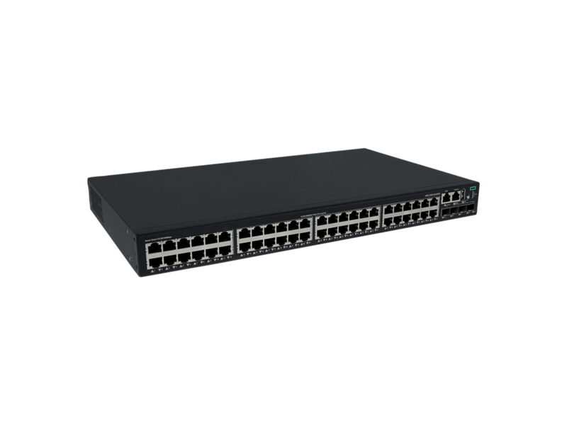 Black hpe s6x53a abg gigabit poe+ switch with 48 ethernet ports and 4x 10g sfp+ on front panel
