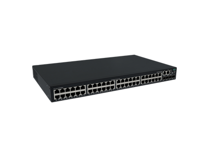 Black hpe s6x53a abg gigabit poe+ switch with 48 ethernet ports and 4x 10g sfp+ on front panel