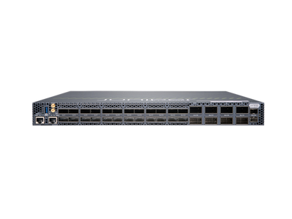 Gray metal juniper qfx5140 1ru 4-post tool-less rack mount kit back side with multiple ports and ventilation slots