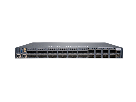 Gray metal juniper qfx5140 1ru 4-post tool-less rack mount kit back side with multiple ports and ventilation slots