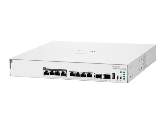 White plastic aruba instant on s4a34a abg network switch with 48 gigabit poe ports and usb connectivity