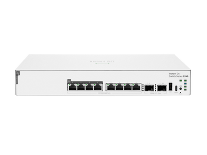 White hp instant on switch series 1960 back side showing multiple ethernet ports and usb connectivity for network use