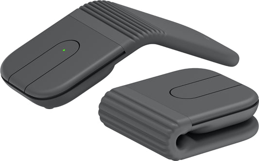 Logitech 910-007607 mobi fold foldable wireless mouse in graphite with gray plastic body textured grip and green power light