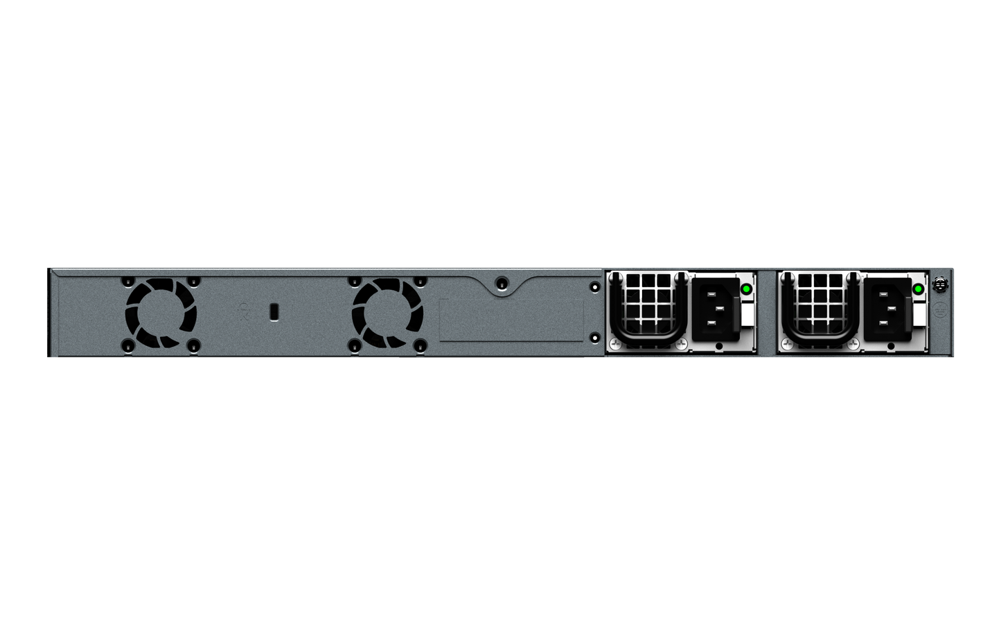 Back of Cambium cnMatrix EX3028R-P server rack with fans and power ports