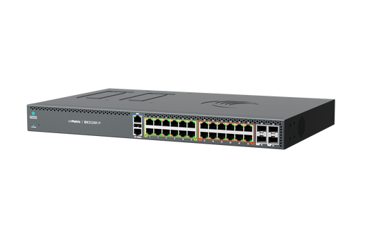 Cambium cnMatrix EX3028R-P gray metal switch with Ethernet ports and lights