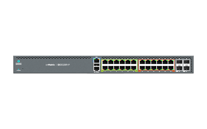 Cambium cnMatrix EX3028R-P PoE switch with Ethernet ports and LEDs