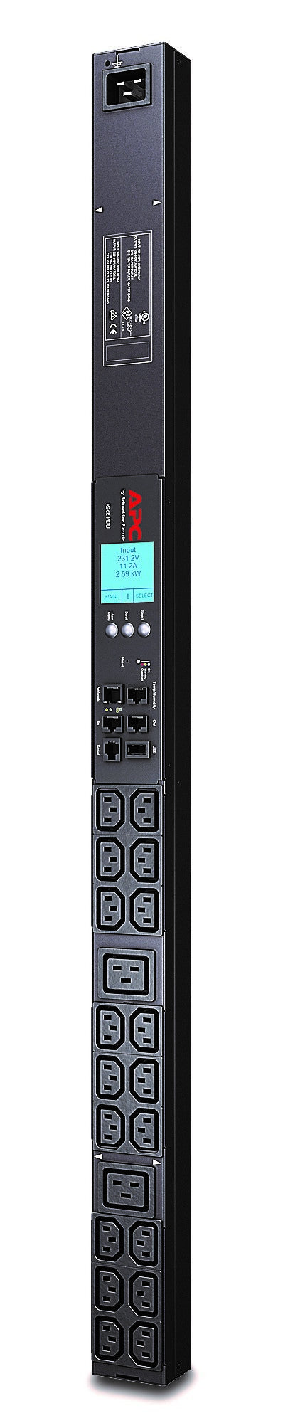 APC AP8858 | NetShelter Metered Rack PDU 0U 1PH 3.3kW 208V/3.7kW 230V 16A 18 C13 2 C19 Outlets C20 Inlet