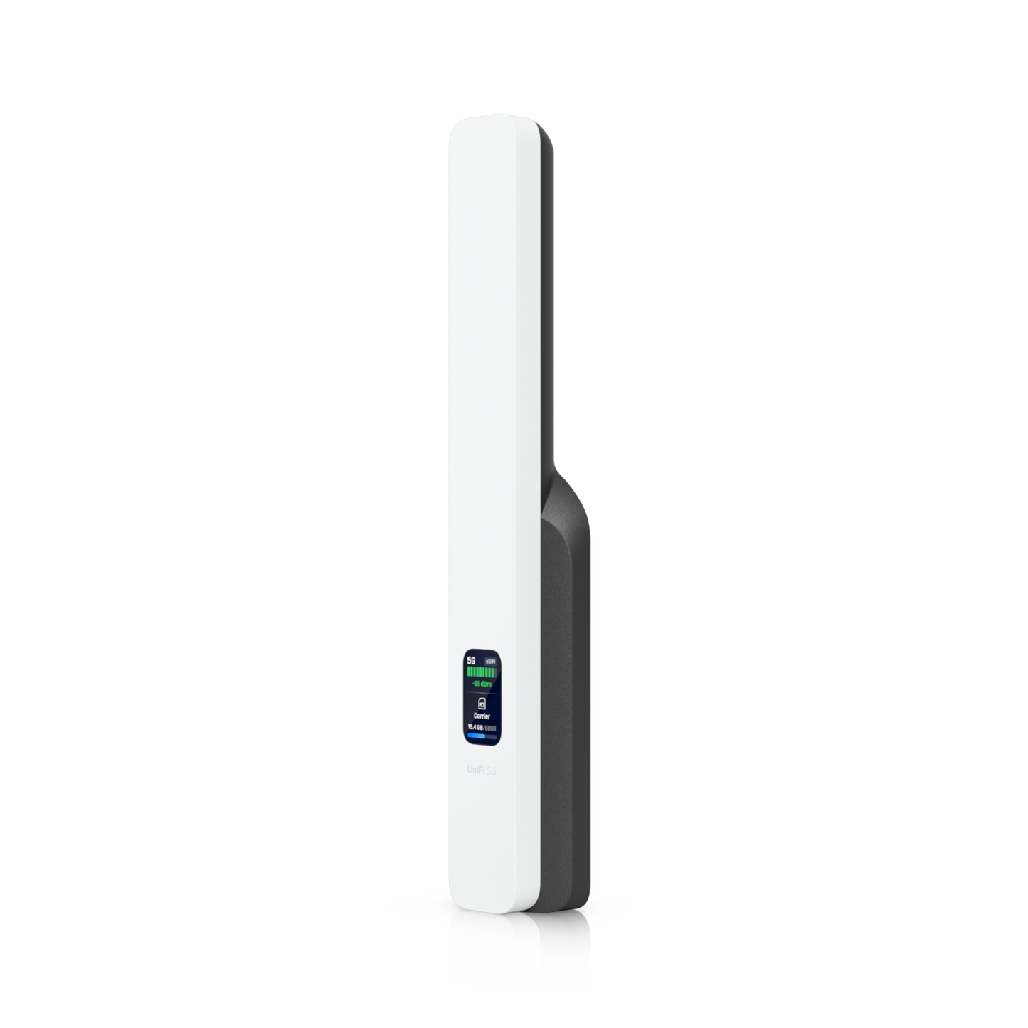 White and gray outdoor wireless access point with digital display from ubiquiti u5g 5g backup cellular modem PoE
