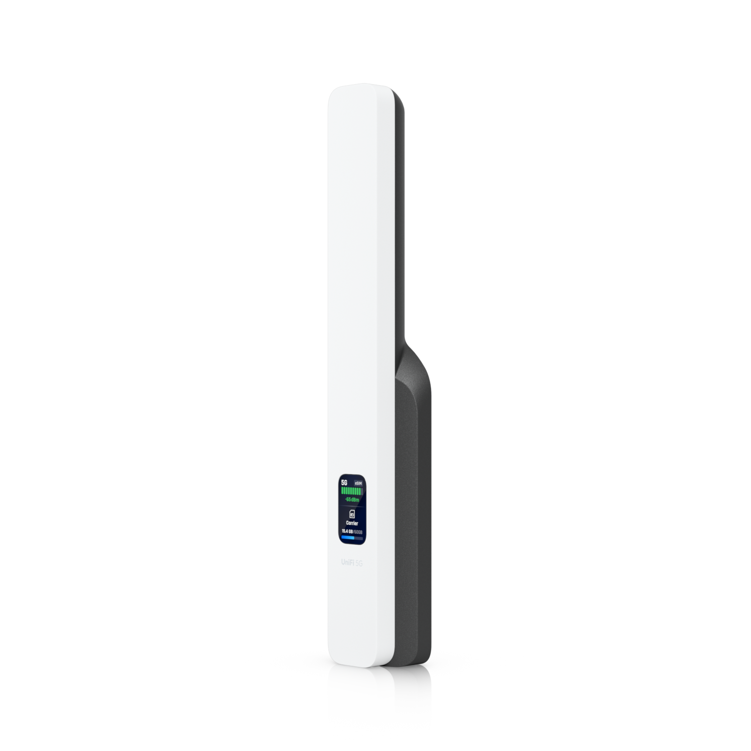 White and gray outdoor wireless access point with digital display from ubiquiti u5g 5g backup cellular modem PoE